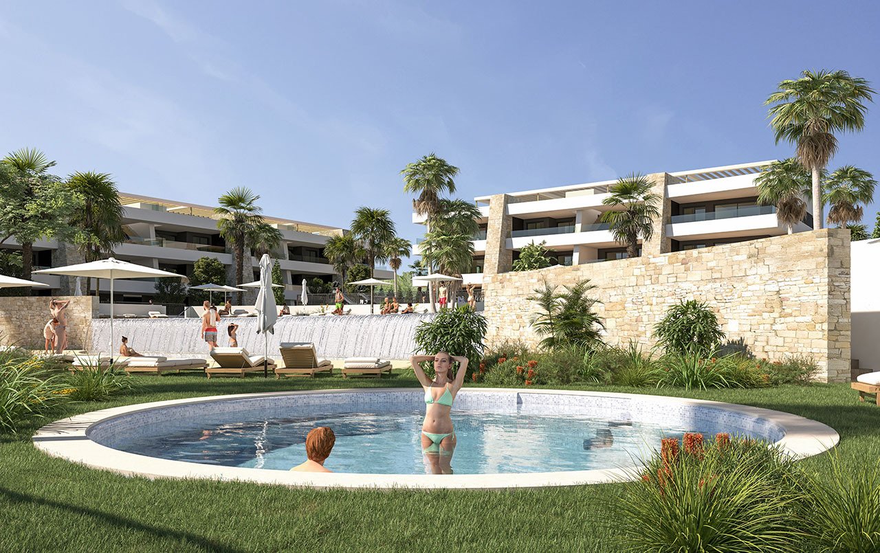 Apartments with 3 bedrooms, 2 - 3 bathrooms, air conditioning, private parking and communal pool in a marvellous golf complex