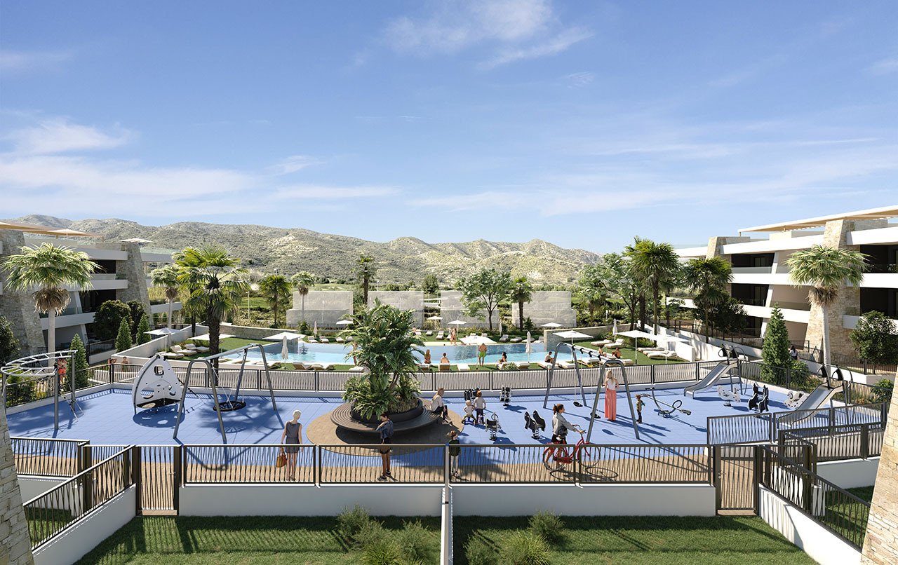 Apartments with 3 bedrooms, 2 - 3 bathrooms, air conditioning, private parking and communal pool in a marvellous golf complex