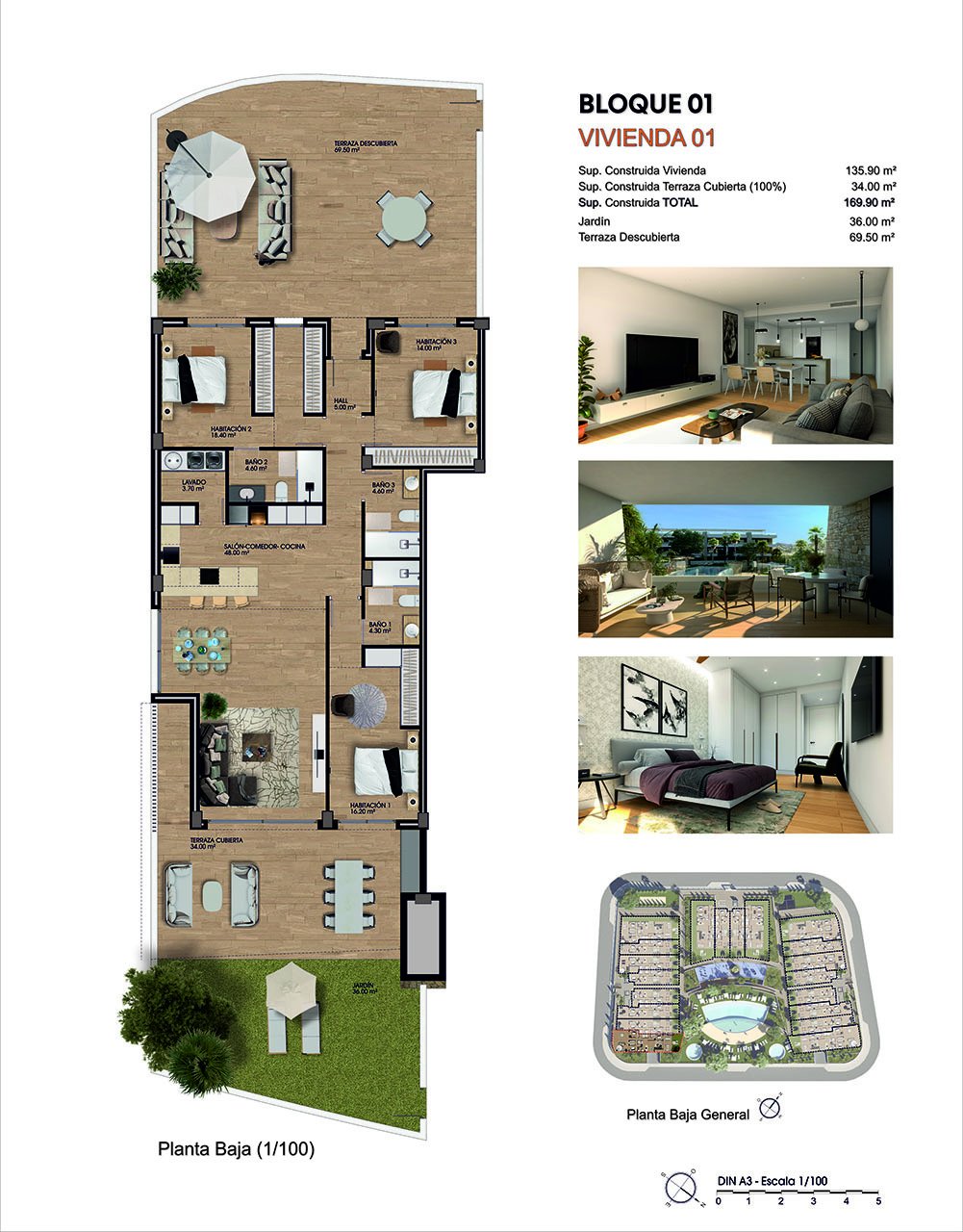 Apartments with 3 bedrooms, 2 - 3 bathrooms, air conditioning, private parking and communal pool in a marvellous golf complex