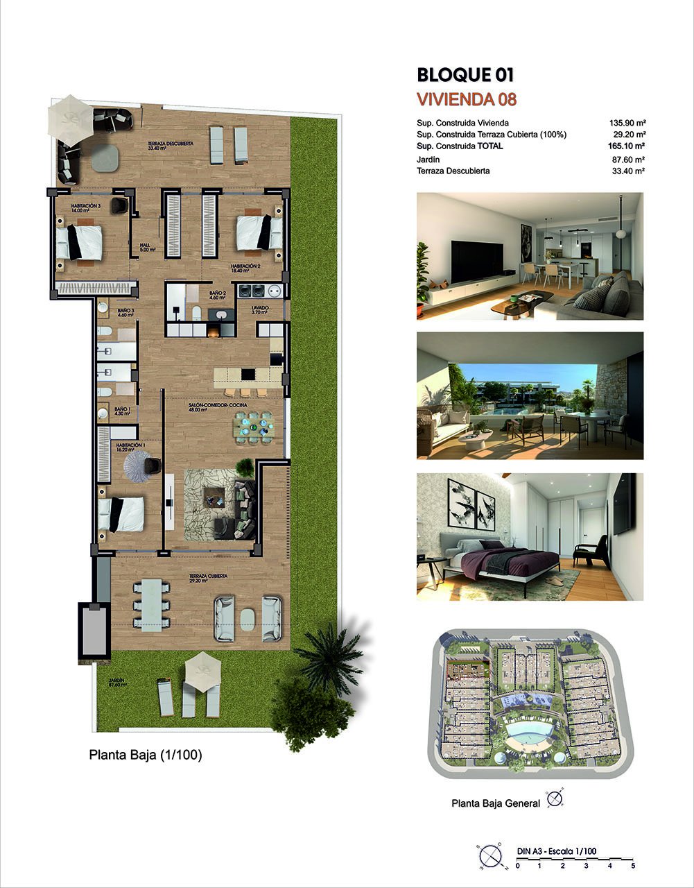 Apartments with 3 bedrooms, 2 - 3 bathrooms, air conditioning, private parking and communal pool in a marvellous golf complex