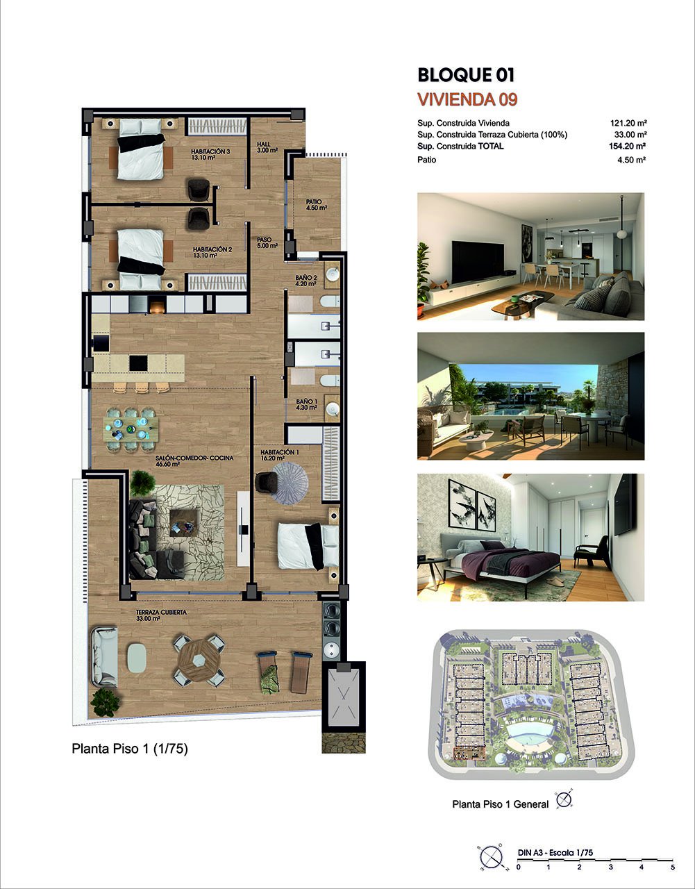 Apartments with 3 bedrooms, 2 - 3 bathrooms, air conditioning, private parking and communal pool in a marvellous golf complex